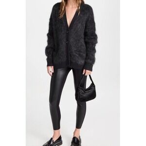 Wolford Jo Mixed Fabric Faux Leather Front Leggings US 14 EU 44 Black Slim